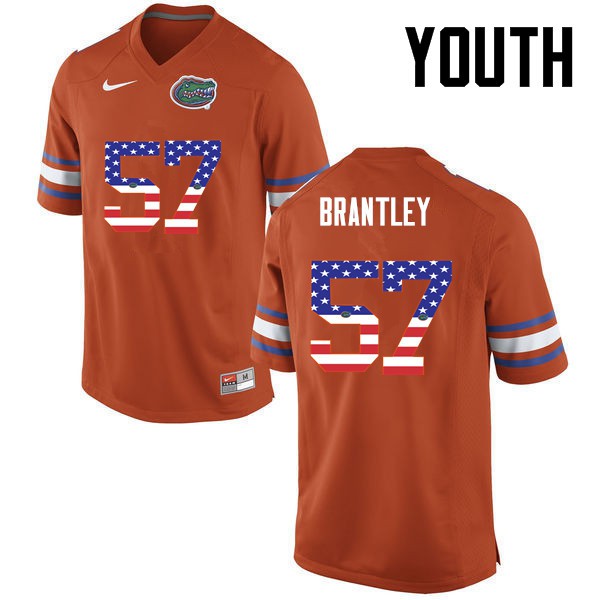 Florida Gators Youth #57 Caleb Brantley College Football Jersey USA Flag Fashion Orange